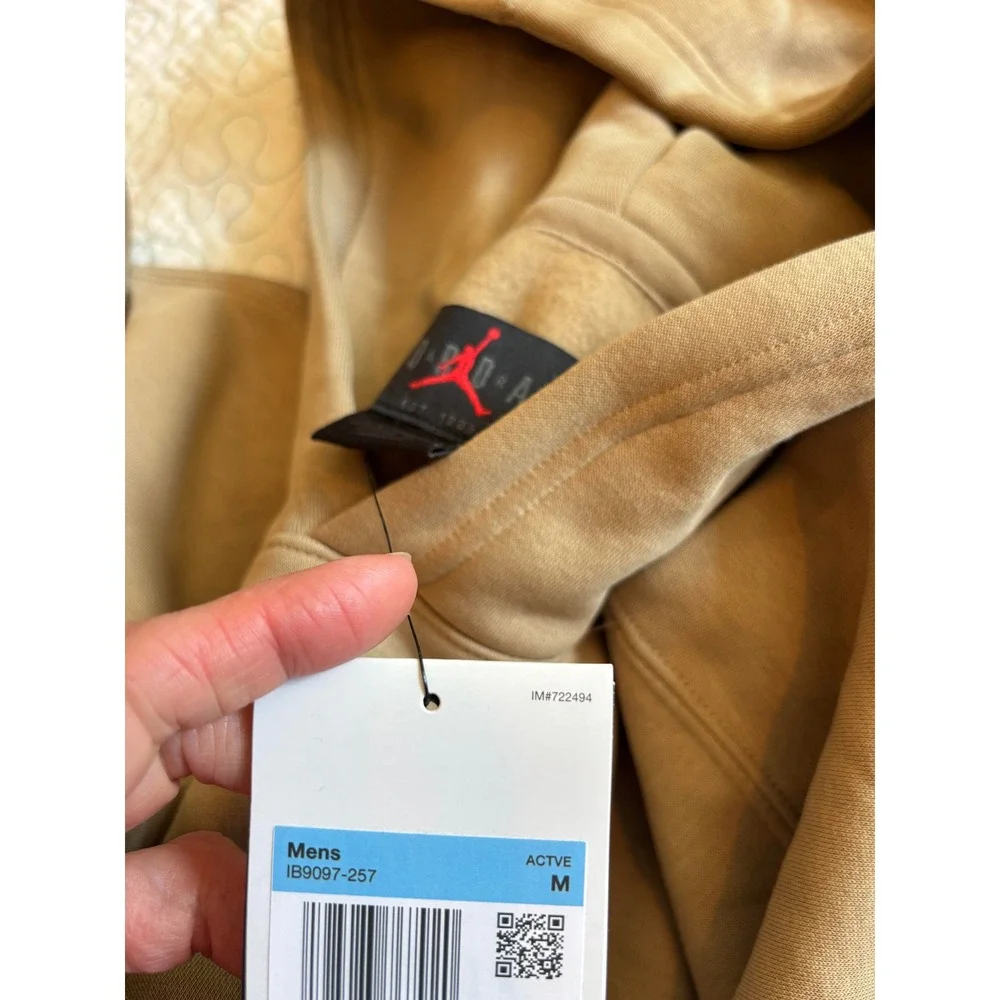 Jordan‎ Mens Oversized Fleece Hoodie Tan Khaki Jumpman Logo Size Medium